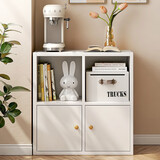 灏森梦书架置物架落地矮柜教室学生收纳柜客厅组合格子架储物柜书橱柜子 【四格双门】-暖白色60CM