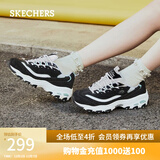 斯凯奇（Skechers）女鞋秋冬小白鞋蕾丝休闲运动熊猫鞋黑色增高厚底老爹鞋11959 黑色/白色/BKW 37