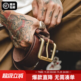 马登工装美式复古进口牛皮皮带男黄铜单针快脱扣真皮硬汉裤腰带男 深咖色 （115cm长 X 3.8cm宽）