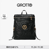 GROTTO个乐黑石双肩包大容量褶皱绵羊皮软皮背包电脑包通勤旅行包 黑石背包L（金标）