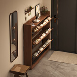 米昊（MIHAO） 鞋柜超薄多功能翻斗玄关柜防尘储物柜家用门口现代简约木鞋柜 【三斗踢脚】胡桃色100*17cm