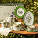 摩登主妇小苍兰釉下彩陶瓷碗碟套装家用碗具餐具家用2025新款高颜值