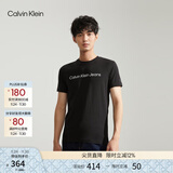 Calvin KleinJeans夏季男女情侣中性休闲年轻多色ck印花修身打底短袖T恤上衣 BEH-太空黑 M （推荐130-145斤）