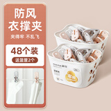 茶花（CHAHUA）加厚小夹子塑料晾衣夹子晒内衣袜子被单防风夹带收纳篮衣服晾晒夹 2筐共48只
