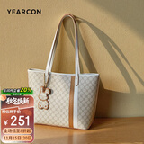 意尔康包包女款2025年复古菜篮子包印花大容量托特包可装文件生日礼物白