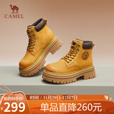 骆驼（CAMEL）大黄靴女时髦擦色粗跟户外工装秋马丁靴 L24W076611 土黄(5孔) 37