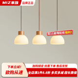 米族原木风三头餐厅吊灯日式简约现代饭厅餐桌创意温馨北欧实木灯具 原木色 3头长盘【54CM】三色