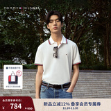 TOMMY HILFIGER25春夏新款男透气珠地网眼通勤修身短袖T恤/镶边翻领POLO衫 【合身款】云沐白色YAF L