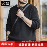 马登工装美式复古竖条纹亨利领毛衣宽松加厚黑色打底针织衫男秋冬 黑色 【偏大，建议拍小一码】 XL
