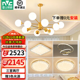 雷士（NVC）北欧现代铜材魔豆分子客厅吊灯百搭餐厅吊灯卧室灯具灯饰全屋套餐 力荐 灯头款三室两厅【带光源】