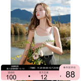 三彩2025秋季新款纯色坑条背心自带胸垫吊带修身短款打底内搭M