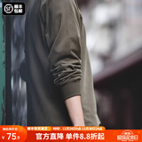 马登工装美式重磅长袖T恤男宽松纯棉磨毛打底衫春秋薄款男士卫衣 咖绿色 【宽松/可拍小一码】 S