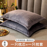 南极人（Nanjiren） 枕头套装睡眠深度枕芯牛奶绒枕头套酒店整头纤维枕一对宿舍男单 摩登灰【牛奶绒加绒枕套】-BLMR 单只装【枕头+枕套】