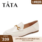 他她（TATA）方头乐福鞋女休闲平底一脚蹬小皮鞋女单鞋春秋款FLC22AM4 米色 37