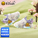 B.Duck小黄鸭童鞋女童软底运动鞋闪灯发光鞋秋季亮灯跑鞋5015A白紫23