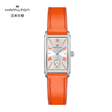 汉米尔顿（Hamilton）女士手表石英表瑞士表 经典爱慕小方块珊瑚橙色皮带女表轻奢配饰