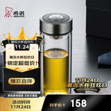 希诺（HEENOOR）双层玻璃杯高档商务办公车载水杯男家用透明泡茶杯子 345mL