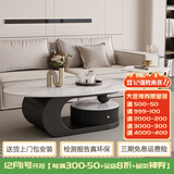 梵尔丹顿轻奢风意式岩板茶几家用客厅椭圆形茶几桌设计师高级感小户型茶桌 黑架+雪山白岩板 120*60*42【茶几+边几】