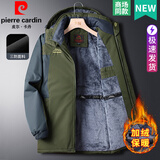 皮尔卡丹棉服男加绒加厚秋冬季爸爸装中老年人棉衣外套男冲锋羽棉袄绒衣服 军绿色（升级版加绒加厚） 5XL 【适合180-200斤】