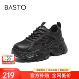 百思图时尚户外运动老爹鞋厚底女休闲鞋B3151BM4 黑色 37