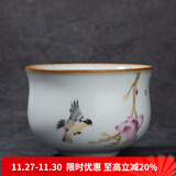 容山堂官窑彩绘茶杯大小号可养开片主人杯单个杯盏品茗杯功夫茶具 官窑茶杯-蕙心兰质
