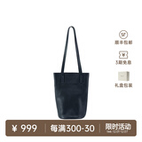 裘真慵懒遇水桶包女腋下单肩包复古通勤包头层植鞣牛皮包包 蓝色-小号