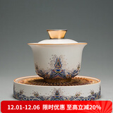 容山堂珐琅彩泡茶杯陶瓷主人杯单杯茶盏公道杯盖碗茶洗壶承茶壶功夫茶具 金丝珐琅壶承+盖碗套装