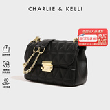 CHARLIE&KELLI CK品牌包包女包2025新款链条菱格小方包女单肩斜挎包女生日礼物 黑色【京仓配送 礼袋包装】