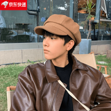 奥贝伊黑色英伦贝雷帽男大头围秋冬季复古帽子八角帽男洋气ins 卡其