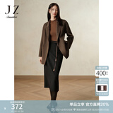 玖姿·安娜蔻商务通勤简洁气质百搭毛呢A字半身腰裙女2024冬款 素黑 XL