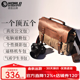 世界地理新潮真皮公文包商务男女电脑复古帆布斜挎包单肩摄影防刮机车侧包 野战绿（新时代潮流代言）