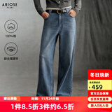 艾诺丝雅诗【商场同款】2025冬季新品复古丹宁纯棉高腰直筒牛仔裤女40933286 牛仔兰 L