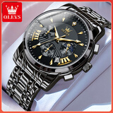 欧利时（OLEVS）瑞士认证品牌手表男多功能日历夜光防水石英表高档商务男士手表 OLEVS-2892-钢带全黑