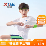 特步（XTEP）儿童童装男女童纯色圆领反光条短袖针织衫 珍珠白 150