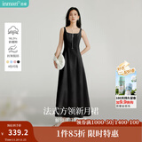 茵曼（INMAN）章若楠同款欧若风法式吊带连衣裙2025夏季新品女装淡鹅黄色裙子 黑色 S