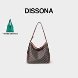 DISSONA迪桑娜女包幸运锦囊hobo包老花包单肩手提包情侣通勤包中性腋下包 棕色-小号（肩带可调节）