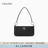 Calvin Klein时尚腋下包礼物休闲通勤洋气包包金属字母拉链CK女包单肩法棍包 001-太空黑 OS