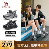 骆驼（CAMEL）【迪丽热巴同款】银月复古老爹鞋增高男女鞋运动休闲鞋情侣同款 L24A283742 女款 灰/枪/黑 37
