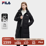 FILA 斐护科技|斐乐女装长款羽绒服冬季休闲简约连帽保暖羽绒外套 正黑色-BK 165/84A/M