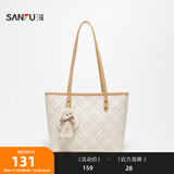 三福托特包女2025秋OL复古系列可爱挂件包满印女包472872 杏色波点格纹 大