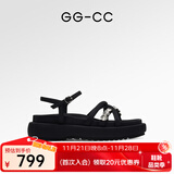 GG-CC【白鹿同款】夏季新款时尚带钻厚底拖鞋百搭凉拖人字拖女G24S0028 黑色凉鞋 36