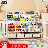 SOFS儿童书架绘本架简易落地宝宝小书柜铁艺幼儿置物架书本玩具收纳架 XXL码 (5+1)层 4盒