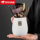 祥业功夫茶具配件茶道六君子套装茶刀茶针茶则茶勺刷喝茶泡茶工具大号 粗陶福锦茶道筒（米白）+佛手五件套+茶刮