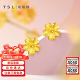 谢瑞麟（TSL）黄金耳钉磨砂朱槿花朵足金耳饰YM352 约0.70g生日礼物