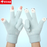 奥贝伊手套女冬季新款可爱卡通保暖防寒玩手机写字露指触屏骑车男针织潮 蓝色【1双装】