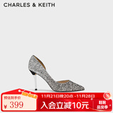 CHARLES&KEITH高跟鞋金属跟单鞋婚鞋女鞋子女生日礼物女CK1-60580071 黑叻色 34