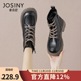 卓诗尼厚底马丁靴女2025年冬新款春秋单靴子女粗跟女鞋加绒英伦风短靴女 黑色-厚绒 37