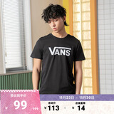 VANS范斯官方 男女情侣短袖T恤夏季经典LOGO 黑色 M