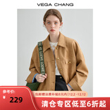 VEGA CHANG短外套女2026春季新款复古麂皮绒夹克雅丹风宽松上衣 核桃棕 S