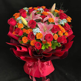 冉子花坊鲜花速递同城配送向日葵混搭抱抱桶玫瑰送女友爱人生日礼物真鲜花 百年好合